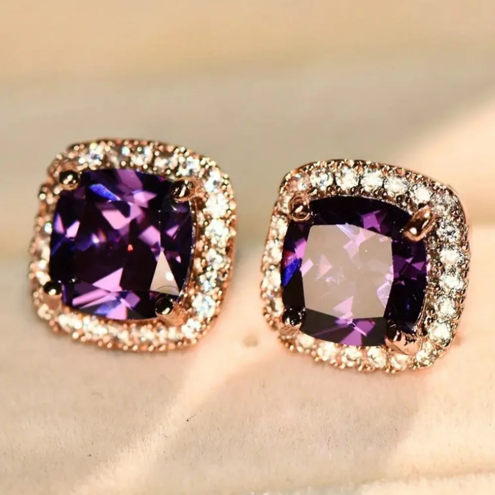 Purple Amethyst Halo Earrings - Picture 8 of 8
